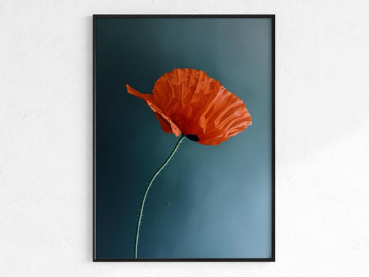 Lone Poppy: Emblem of Peace- Modern Art, Lifelike Painting, American Realism, Contemplative, Dynamic Essence