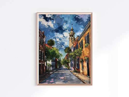 Charleston Charm - An Impressionistic City Portrait by Isabella Conti- Charleston, Birthplace, Urban Art, Italian Artist, Blue Sky