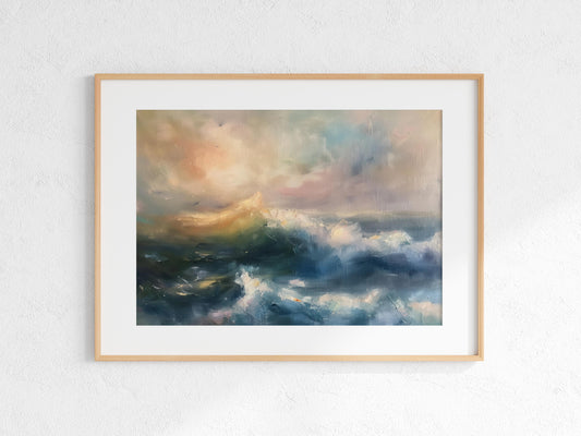 Ocean's Tumult- Impressionism, Brushwork, Realism, Abstraction, Color Dynamics